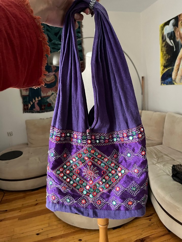 Mor Nakışlı Boncuklu Bohem Kadın Çantası - Görsel 2