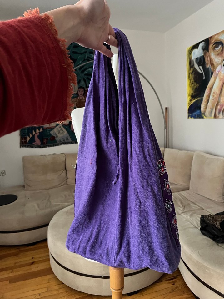 Mor Nakışlı Boncuklu Bohem Kadın Çantası - Görsel 4