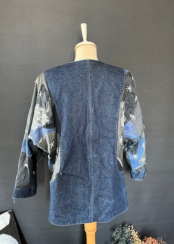Düğmeli Kadın Koyu Mavi Batik Denim Ceket - Görsel 4