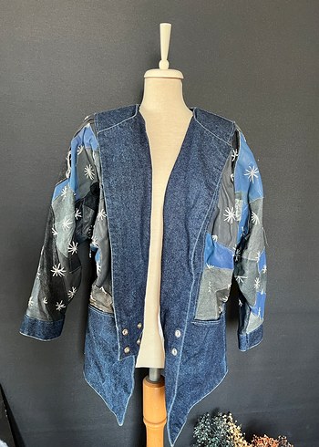Düğmeli Kadın Koyu Mavi Batik Denim Ceket - Görsel 8