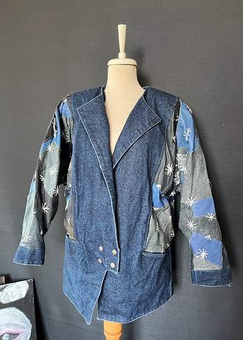 Düğmeli Kadın Koyu Mavi Batik Denim Ceket - Görsel 7