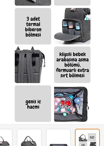 Sahra Gri Termal Bölmeli Anne Bebek Sırt Çantası - Görsel 4