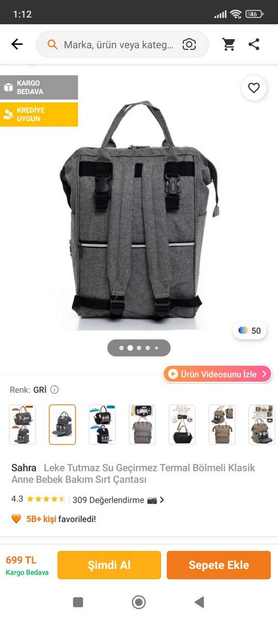 Sahra Gri Termal Bölmeli Anne Bebek Sırt Çantası - Görsel 2