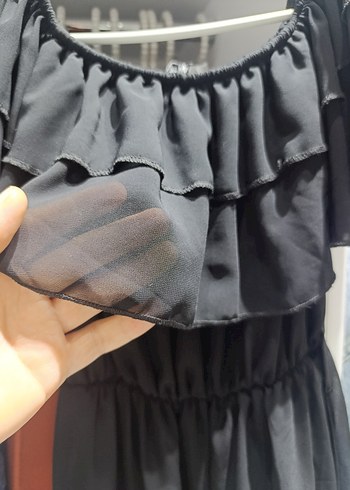 Volan Detaylı Siyah Uzun Elbise - Görsel 5