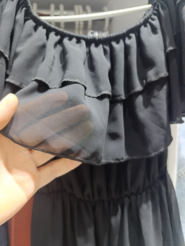 Volan Detaylı Siyah Uzun Elbise - Görsel 5