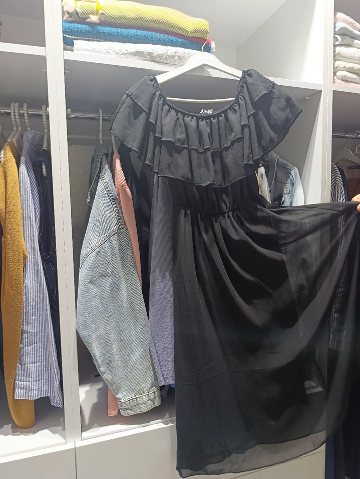 Volan Detaylı Siyah Uzun Elbise - Görsel 2