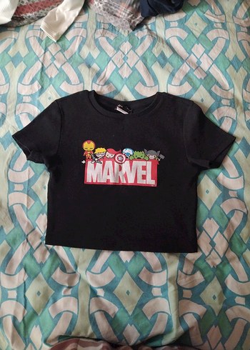 Marvel Baskılı Siyah crop