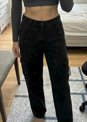 Zara Yuksek Bel Siyah Kargo Pantolon Rahat Ve Sik
