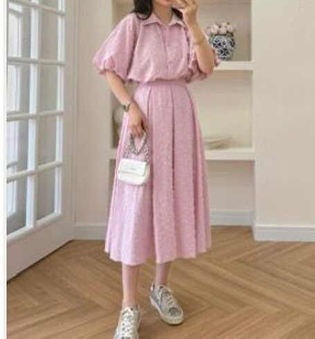 Pembe etek gömlek takım
