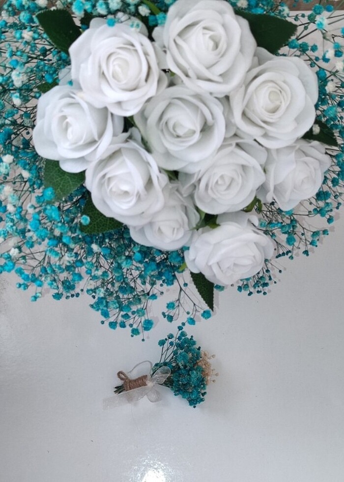 Masalsı Bir Düğün İçin Lüx Gelin Buketi Damat Yaka Çiçeği Hediye - Görsel 5