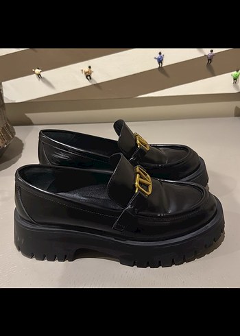 37 Beden siyah Renk Kadın Siyah Platform Topuklu Tokalı Loafer