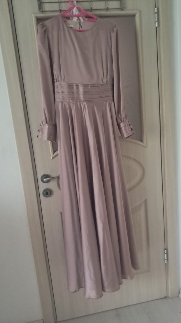 Bej Drapeli Uzun Abiye Elbise - Görsel 3