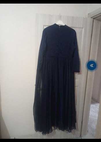 Lacivert İşlemeli Uzun Kollu Abiye Elbise - Görsel 7