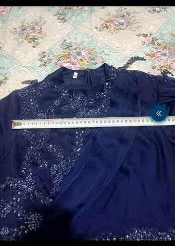 Lacivert İşlemeli Uzun Kollu Abiye Elbise - Görsel 5