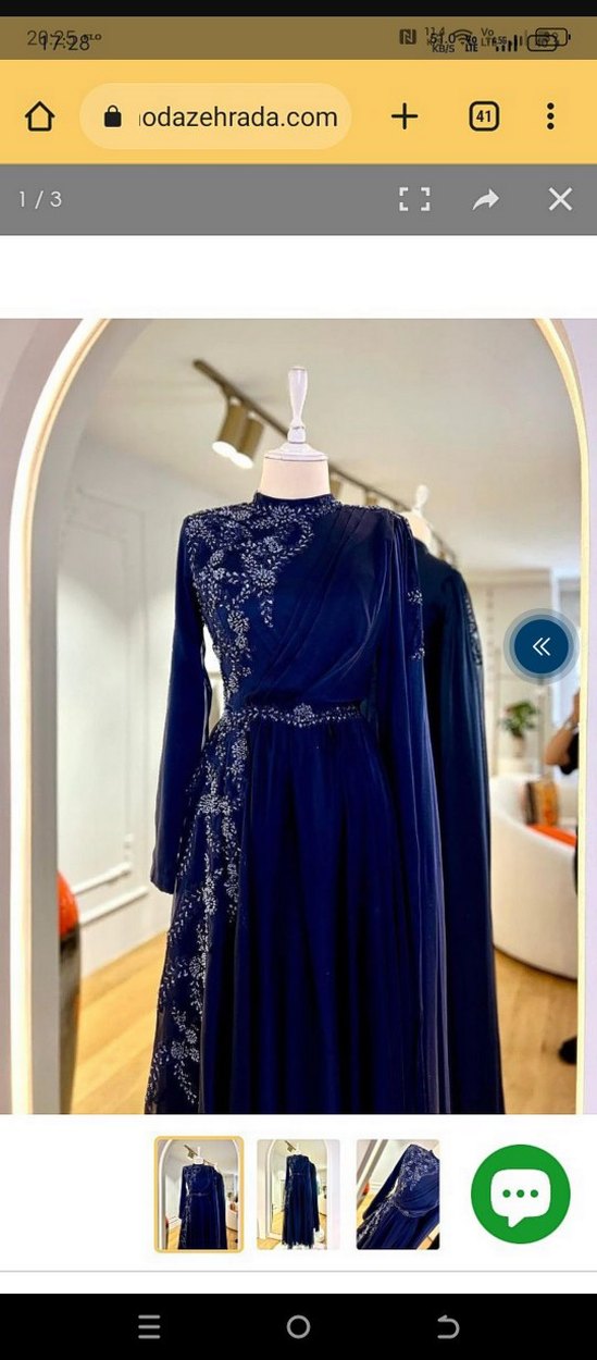 Lacivert İşlemeli Uzun Kollu Abiye Elbise - Görsel 2