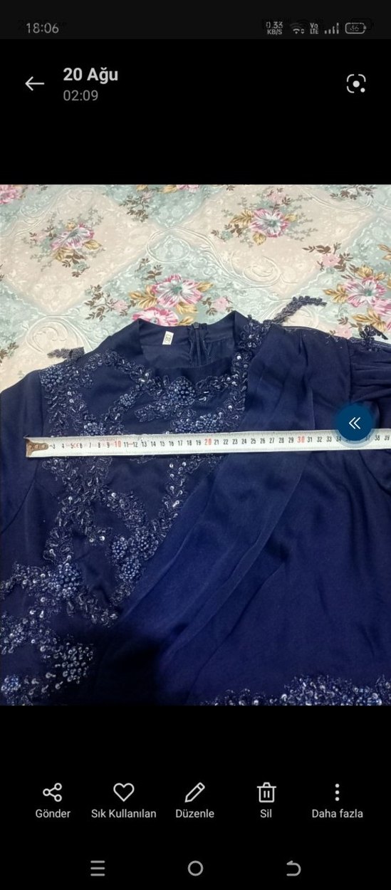 Lacivert İşlemeli Uzun Kollu Abiye Elbise - Görsel 5