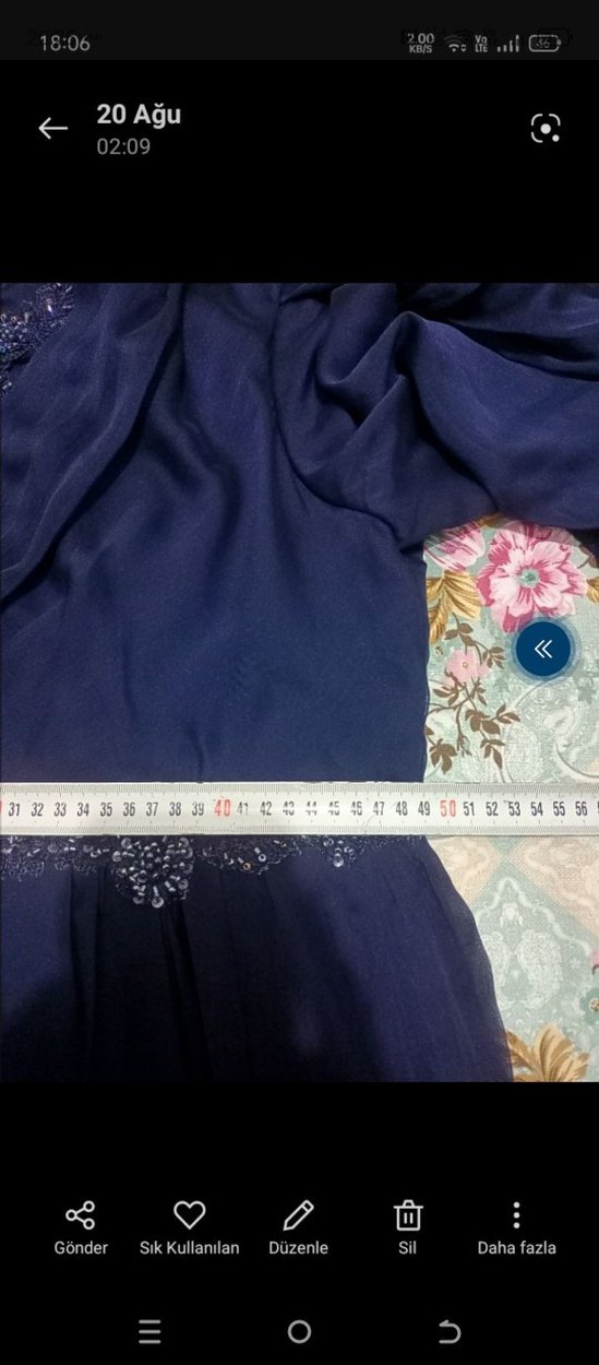 Lacivert İşlemeli Uzun Kollu Abiye Elbise - Görsel 4