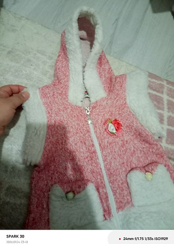 Kapüşonlu, Kürklü Pembe Kız Yeleği - Görsel 4