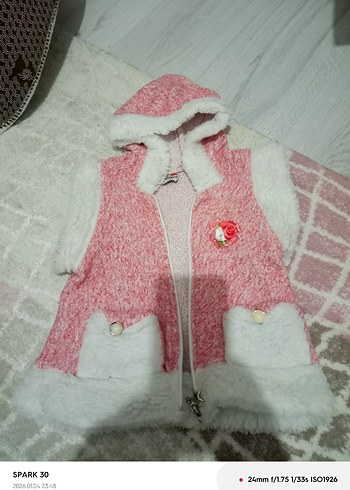 Kapüşonlu, Kürklü Pembe Kız Yeleği - Görsel 2