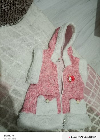 Kapüşonlu, Kürklü Pembe Kız Yeleği - Görsel 3