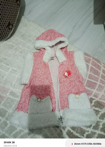 Kapüşonlu, Kürklü Pembe Kız Yeleği - Görsel 6