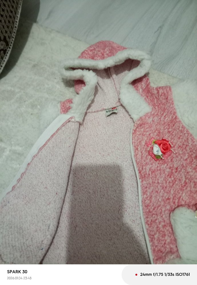 Kapüşonlu, Kürklü Pembe Kız Yeleği - Görsel 5