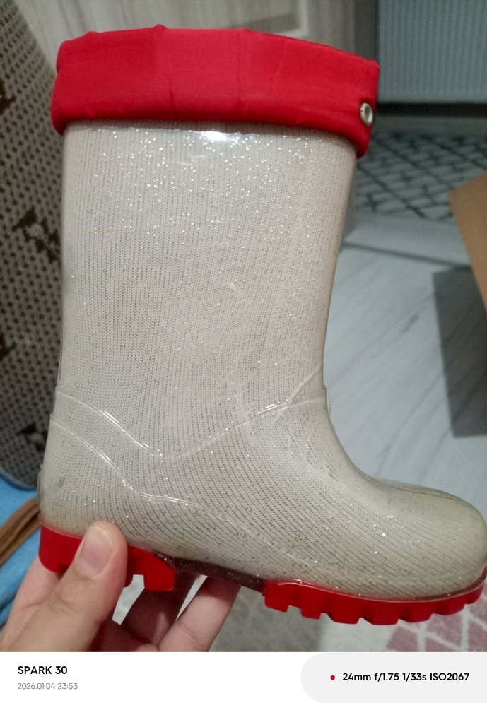 Kırmızı Gri Kız Çocuk Kauçuk Bot - Görsel 4