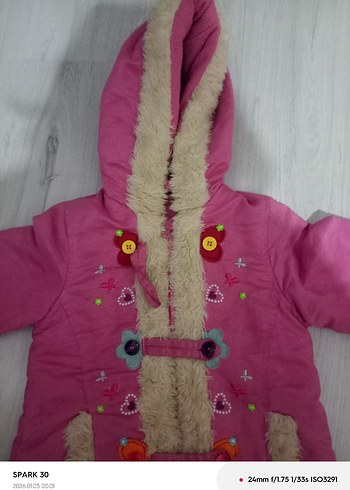 Kızlar için Kürklü Nakışlı Pembe Mont - Görsel 3