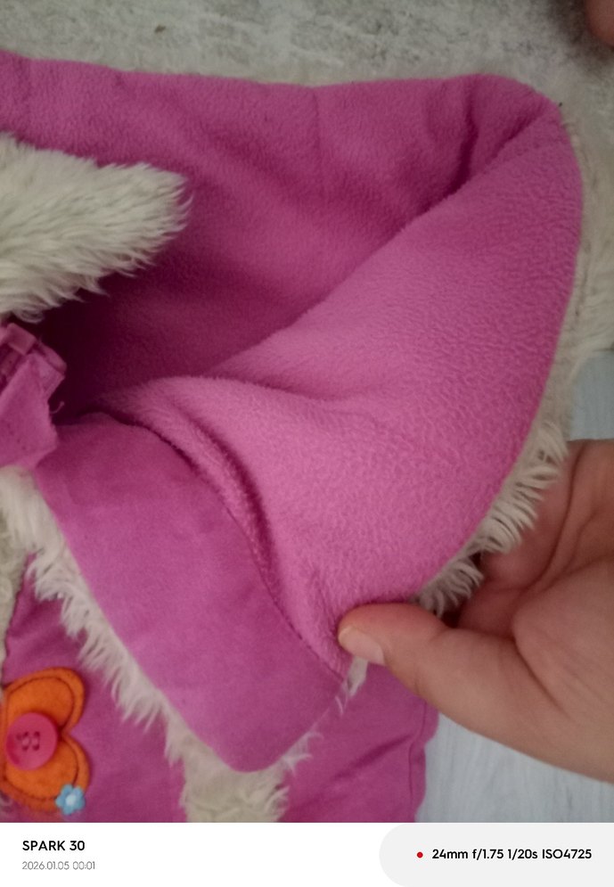 Kızlar için Kürklü Nakışlı Pembe Mont - Görsel 5