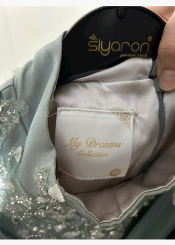 Uzun Kol Nakışlı Gri Tesettür Abiye Elbise - Görsel 5