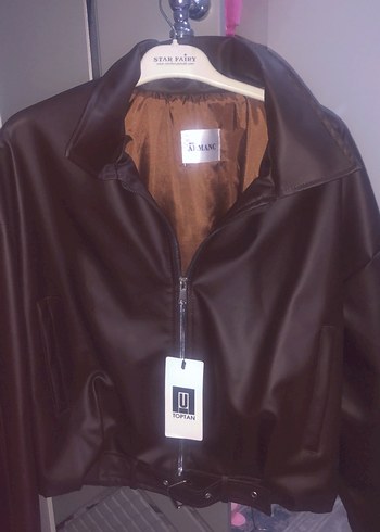 Kadın Acı Kahve Deri Fermuarlı Ceket - Görsel 2