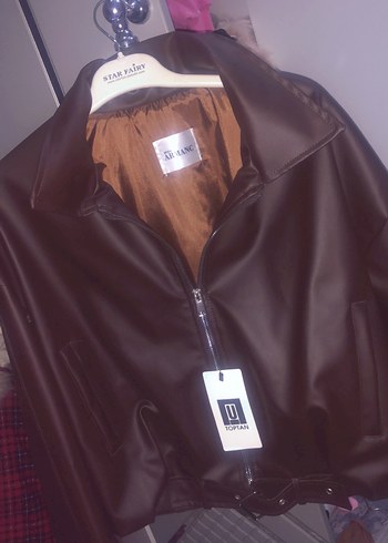 Kadın Acı Kahve Deri Fermuarlı Ceket - Görsel 3