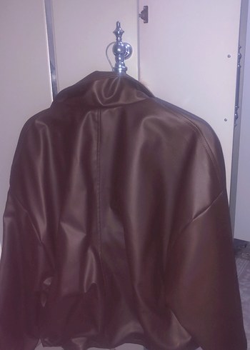 Kadın Acı Kahve Deri Fermuarlı Ceket - Görsel 4