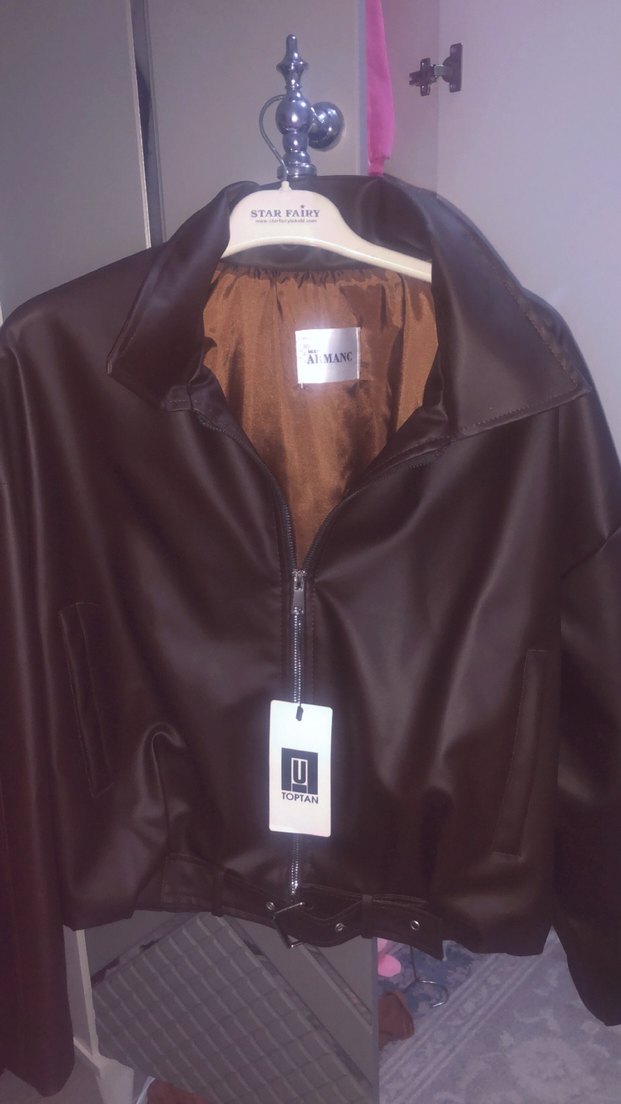 Kadın Acı Kahve Deri Fermuarlı Ceket - Görsel 2