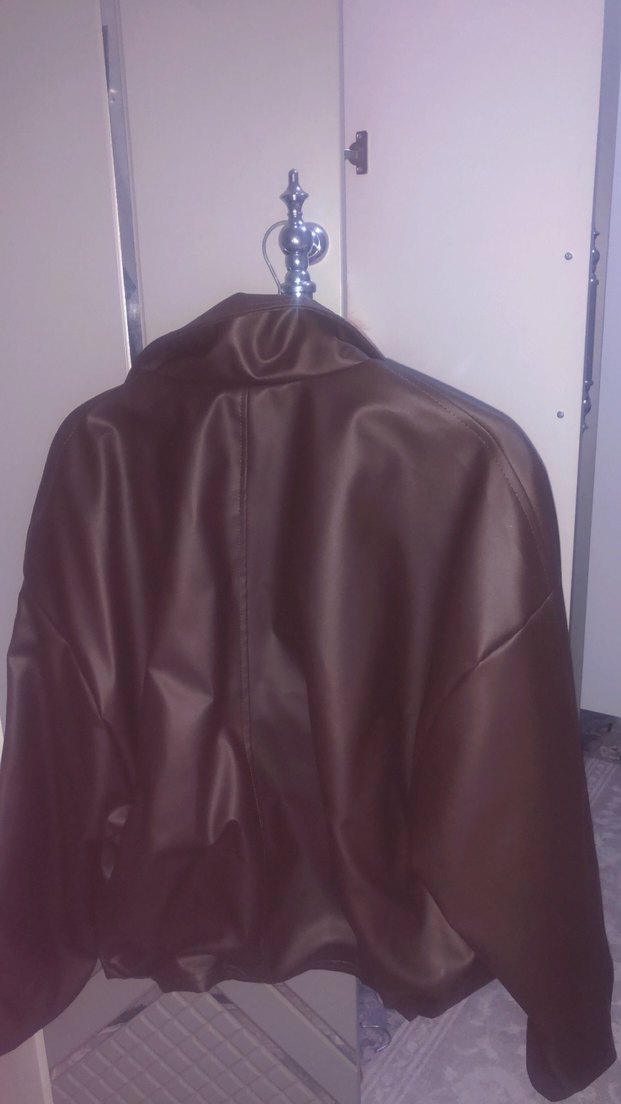 Kadın Acı Kahve Deri Fermuarlı Ceket - Görsel 4