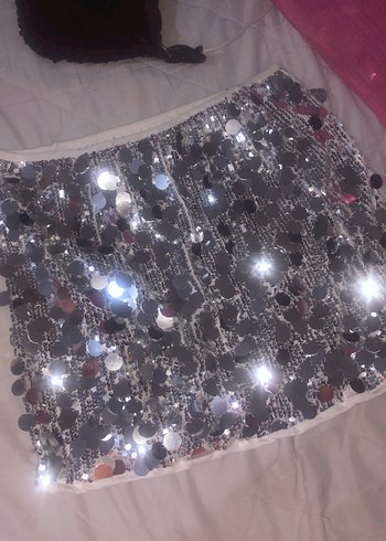 Parlak Payetli Gri Etek - Görsel 3