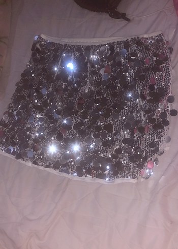 Parlak Payetli Gri Etek - Görsel 2