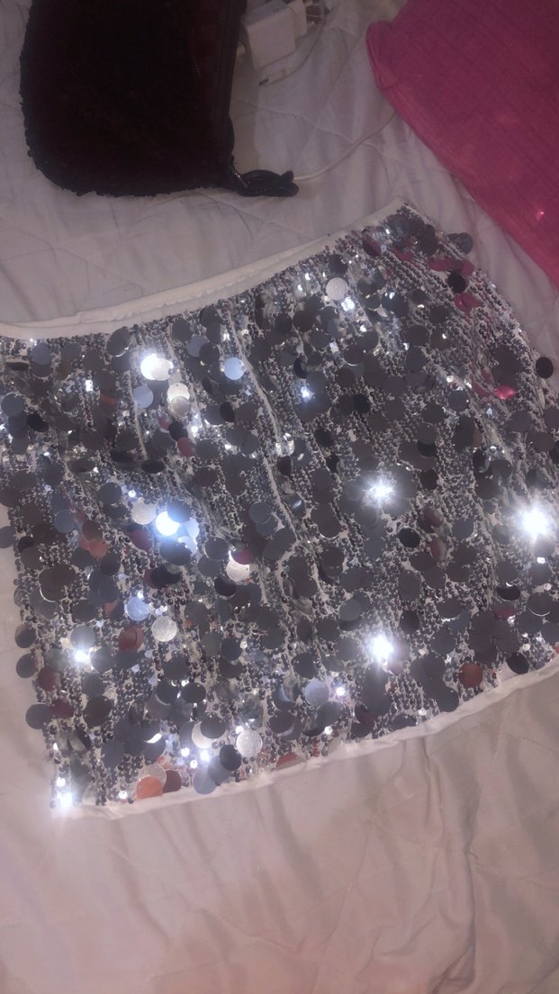 Parlak Payetli Gri Etek - Görsel 3