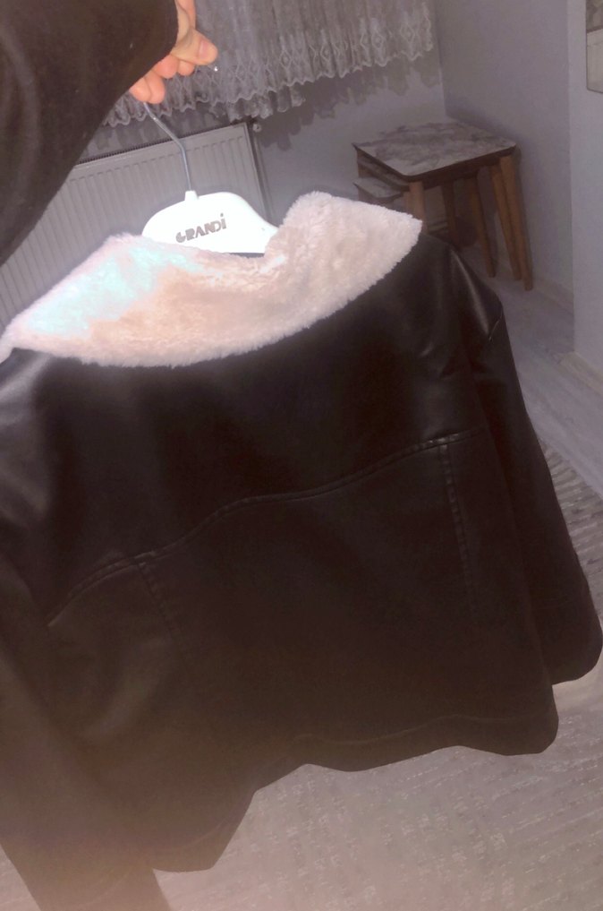 Siyah Deri Kürklü Kadın Ceket - Görsel 2