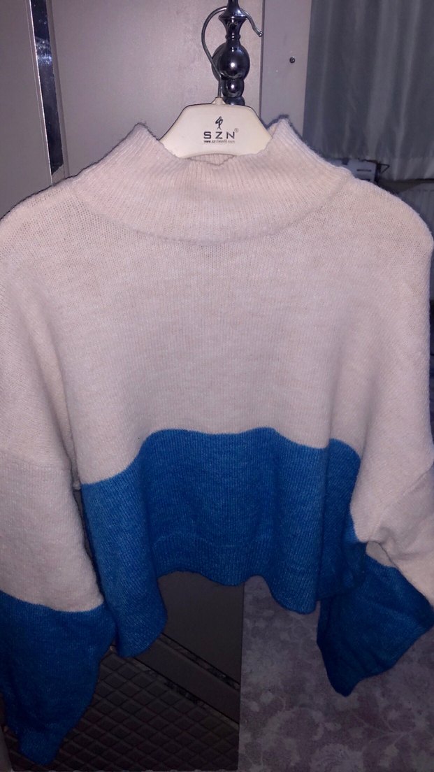 Mavi Beyaz Örgü Kazak - Görsel 2