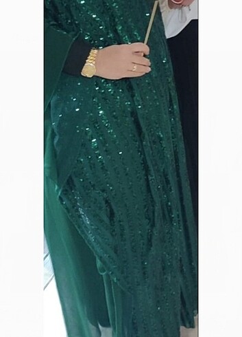 Yeşil tesettür abiye pul payetli - Görsel 3