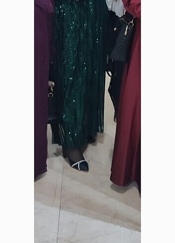 Yeşil tesettür abiye pul payetli - Görsel 4