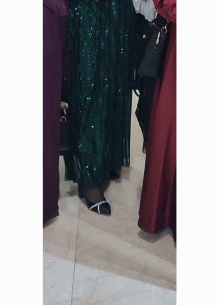 Yeşil tesettür abiye pul payetli - Görsel 4