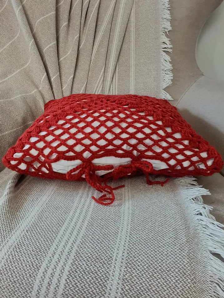 Kiremit Rengi Örgü Dekoratif Kırlent Kılıfı - Görsel 4