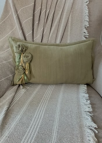 Gül Detaylı Haki Dekoratif 2 li Takım Kırlent Kılıfı - Görsel 3