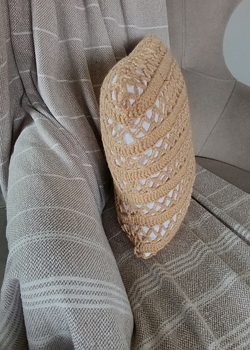 Bej Bohem Örgü Dekoratif Kırlent Kılıfı - Görsel 4