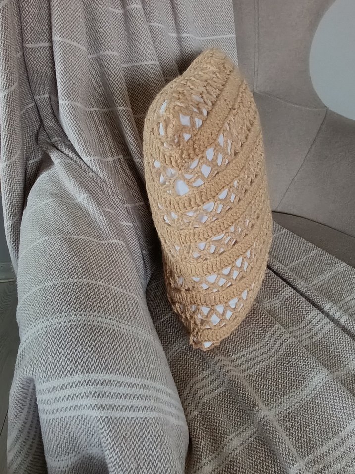 Bej Bohem Örgü Dekoratif Kırlent Kılıfı - Görsel 4