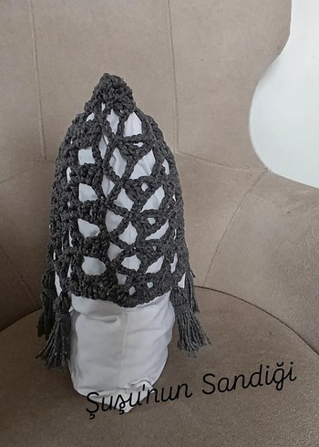 Gri Bohem Püsküllü Örgü Kırlent Kılıfı - Görsel 4