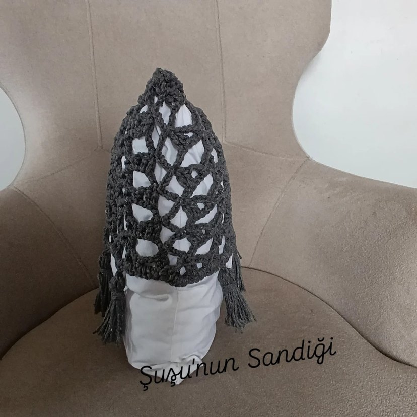 Gri Bohem Püsküllü Örgü Kırlent Kılıfı - Görsel 4