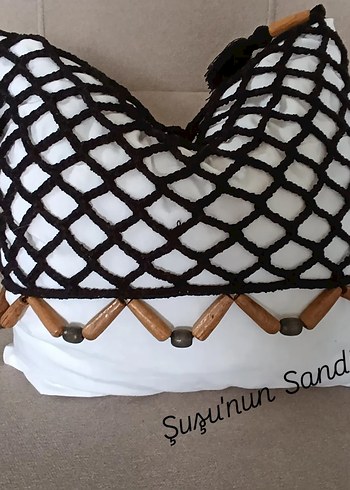 Siyah Tığ İşi Örgü Kırlent Kılıfı - Görsel 3